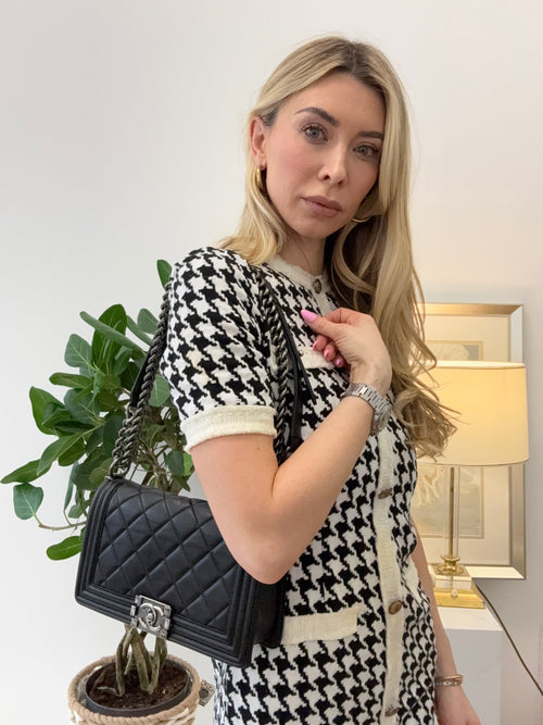 pre-owned coco-vault Chanel Black Celtic Medium Boy Bag Lambskin 2014