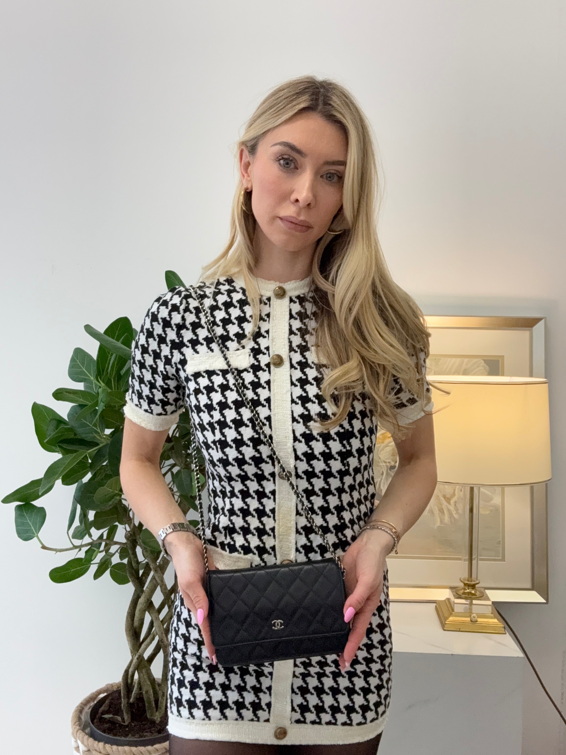 pre-owned coco-vault Chanel Black Caviar Leather Wallet on Chain(WOC) 2014