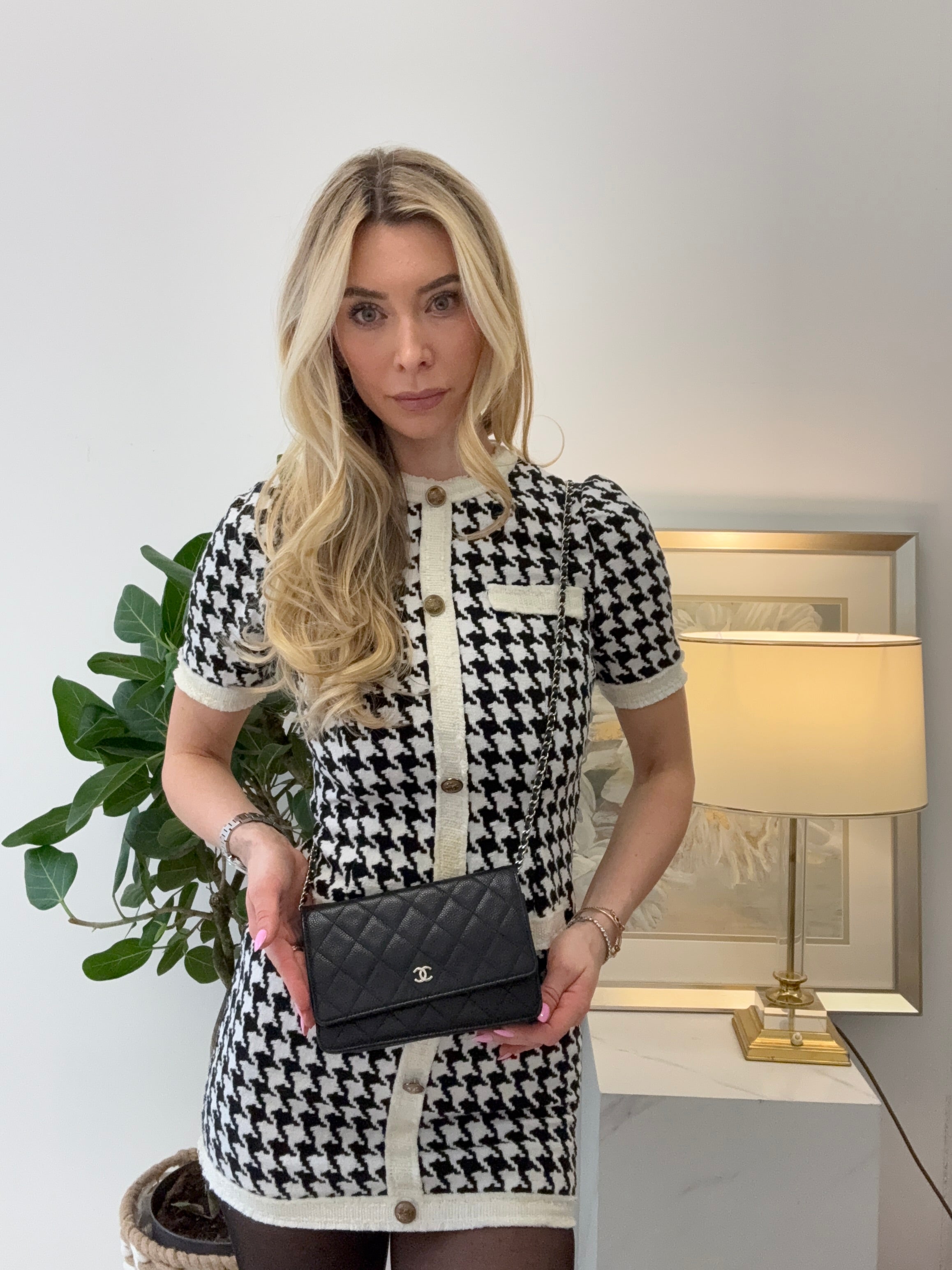 pre-owned coco-vault Chanel Black Caviar Leather Wallet on Chain(WOC) 2014