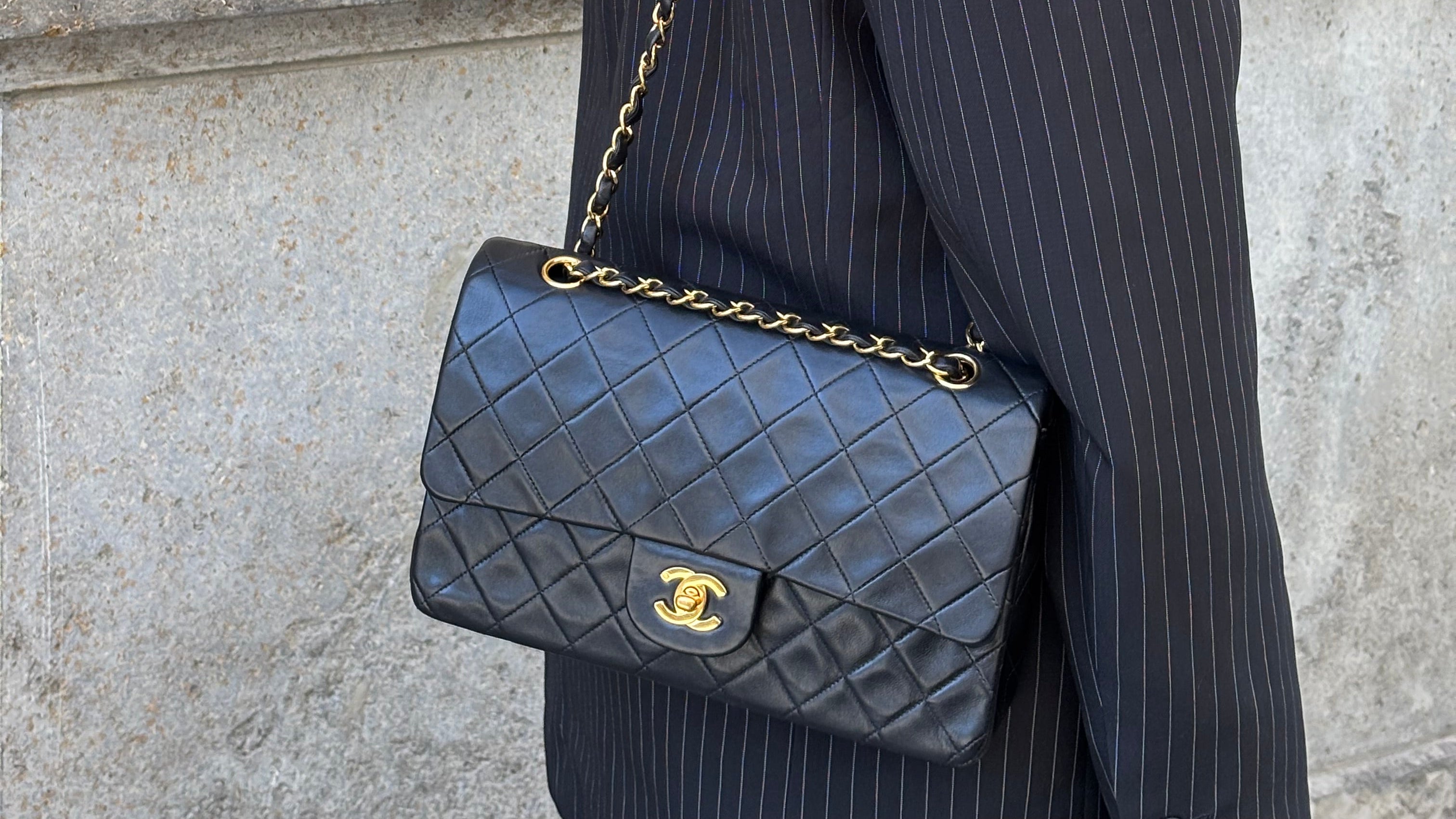pre-owned coco-vault Chanel Black Vintage Classic Medium Double Flap Bag 1997