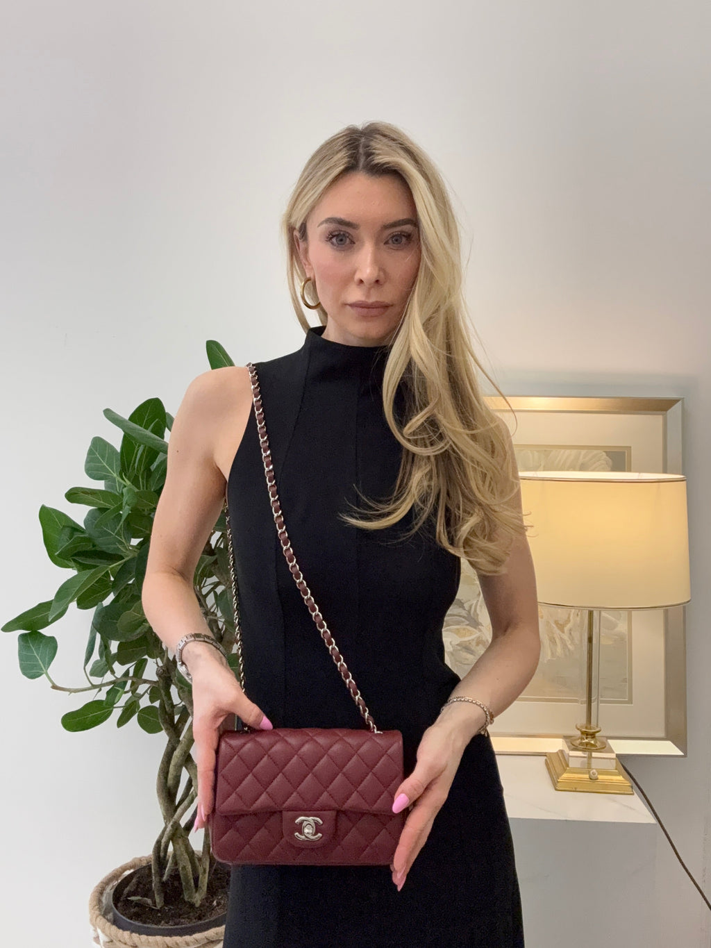 pre-owned coco-vault Chanel Burgundy Red Mini Tangle Classic Flap Bag 2020