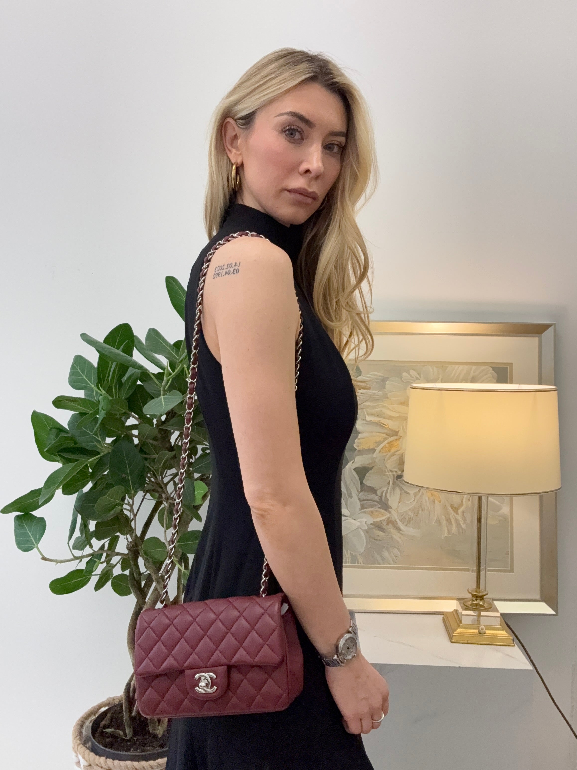 pre-owned coco-vault Chanel Burgundy Red Mini Tangle Classic Flap Bag 2020