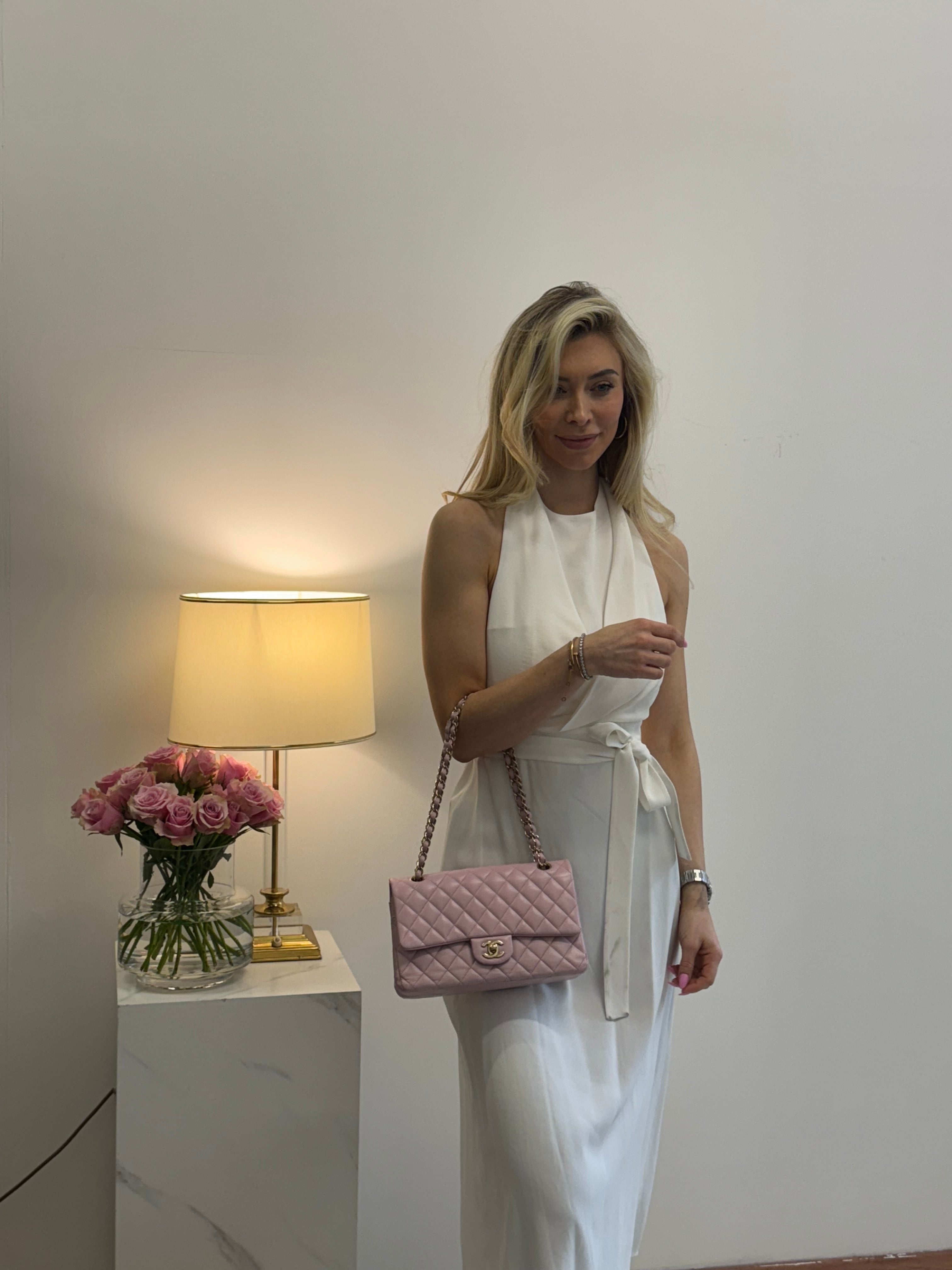 pre-owned coco-vault Chanel Pink Quilted Medium Classic Double Flap Bag 2017