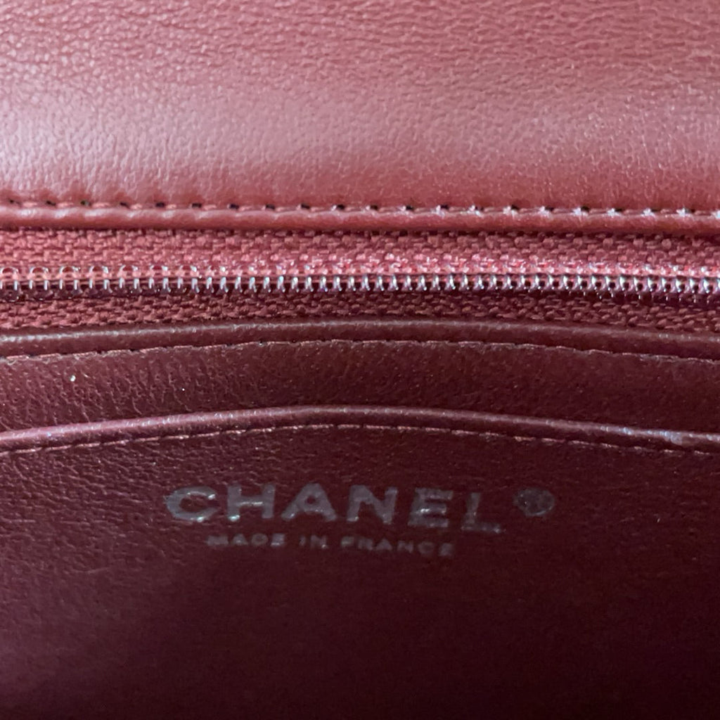 pre-owned coco-vault Chanel Burgundy Red Mini Tangle Classic Flap Bag 2020