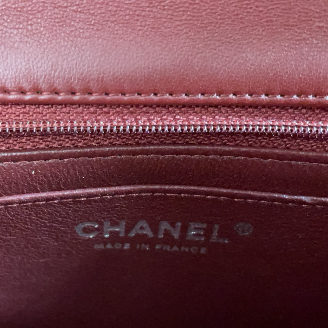 pre-owned coco-vault Chanel Burgundy Red Mini Tangle Classic Flap Bag 2020