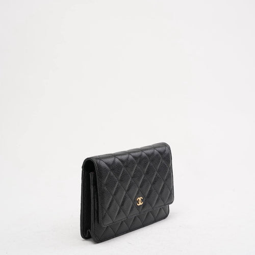 pre-owned coco-vault Chanel Black Classic Wallet on Chain (WOC) Caviar 2014