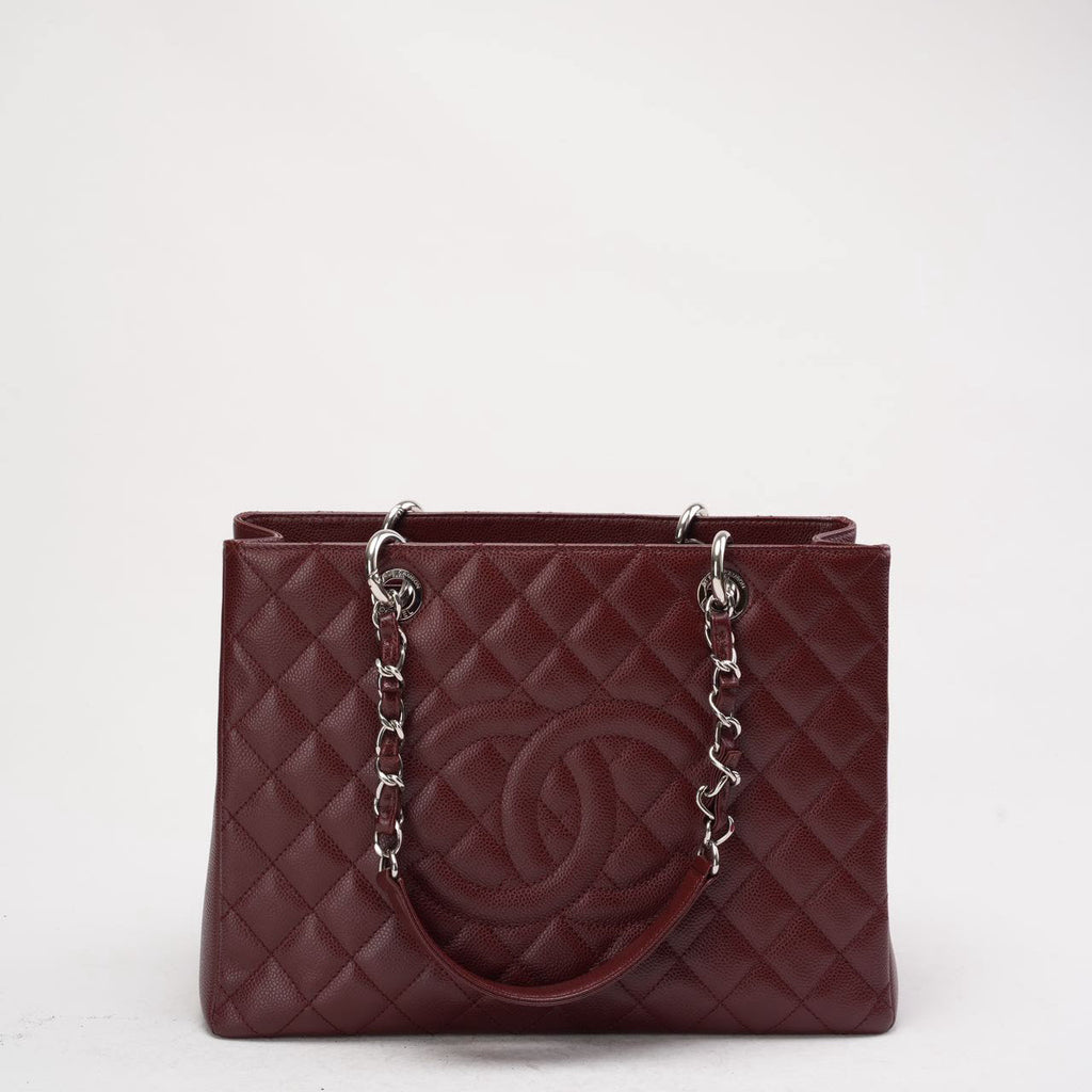 pre-owned coco-vault Chanel Grand Shopping Tote (GST) in Burgundy Caviar 2014