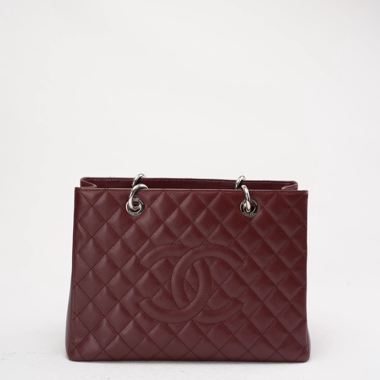 pre-owned coco-vault Chanel Grand Shopping Tote (GST) in Burgundy Caviar 2014