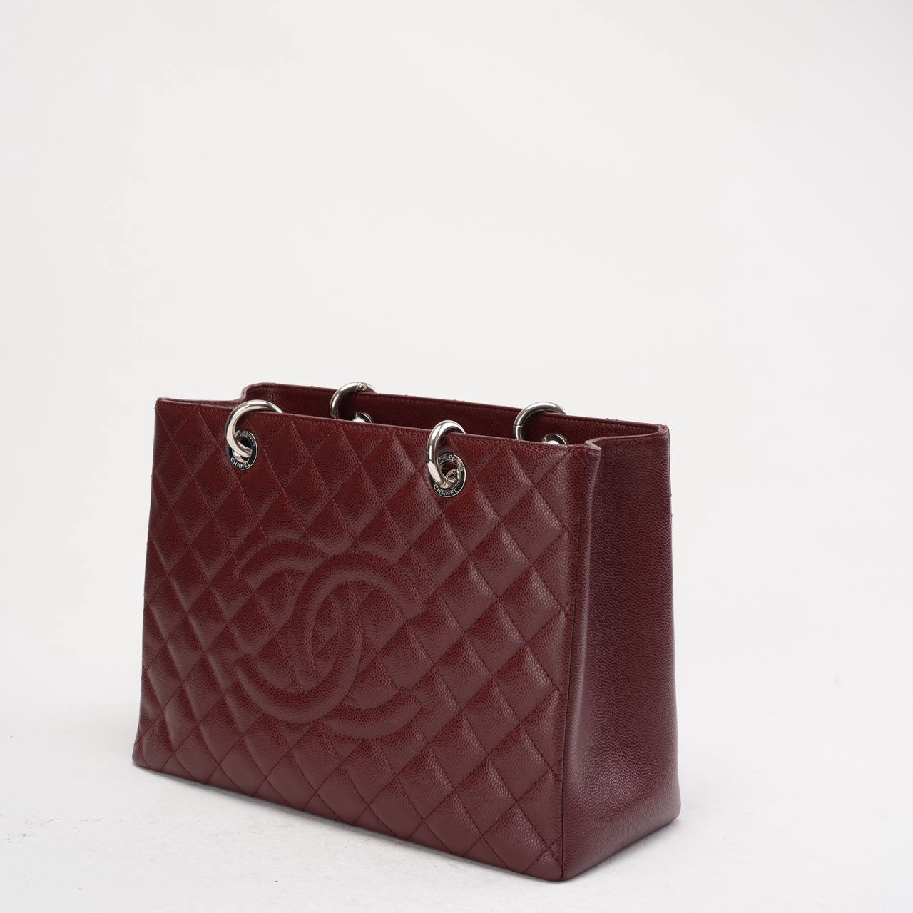 pre-owned coco-vault Chanel Grand Shopping Tote (GST) in Burgundy Caviar 2014