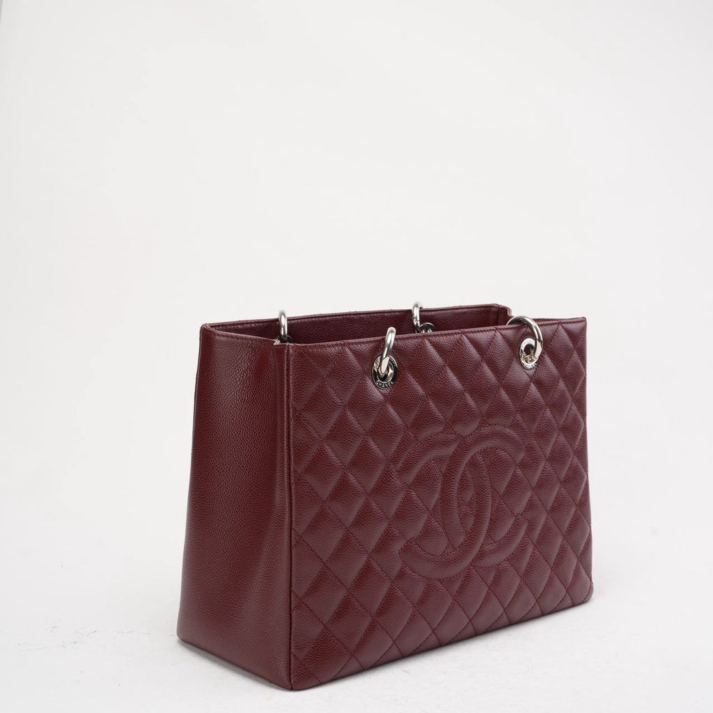 pre-owned coco-vault Chanel Grand Shopping Tote (GST) in Burgundy Caviar 2014