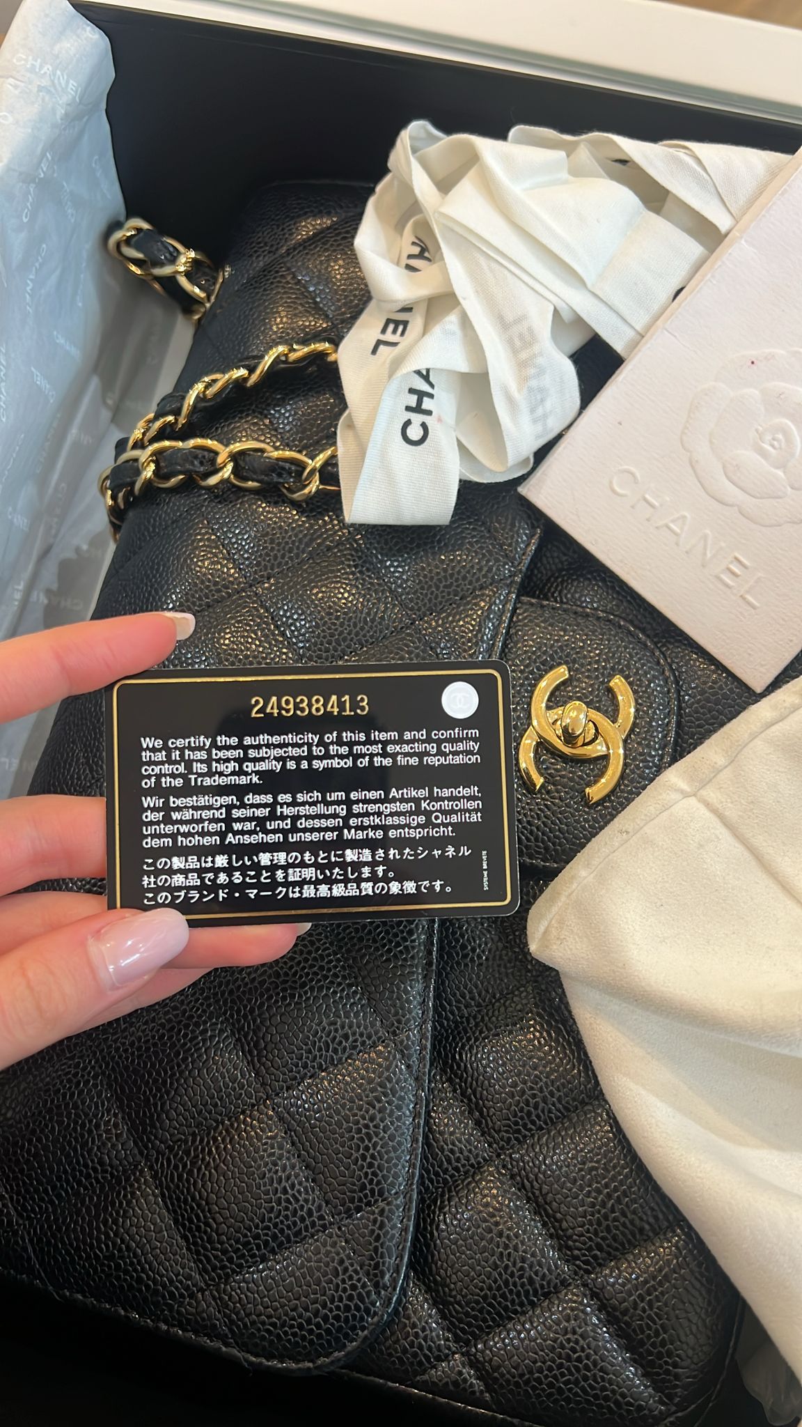 pre-owned coco-vault Chanel Black Classic Jumbo Double Flap Bag Caviar 2018