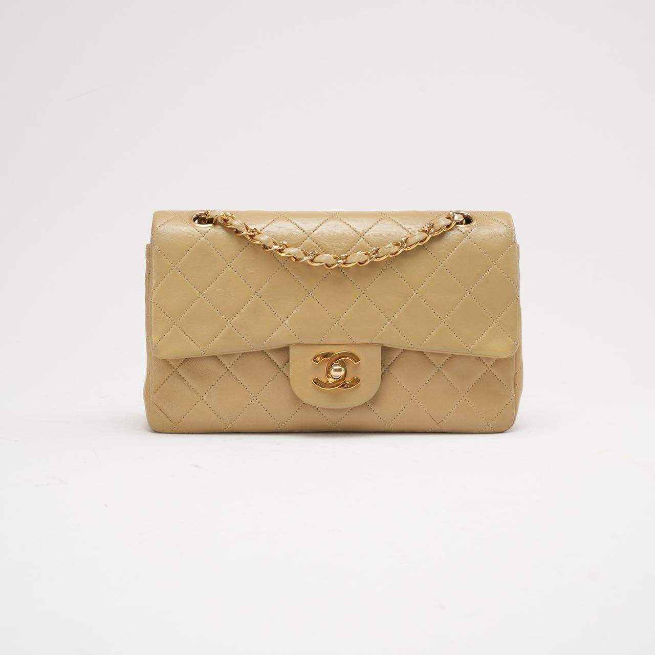 pre-owned coco-vault Chanel Vintage Beige Small Double Flap Bag 1991