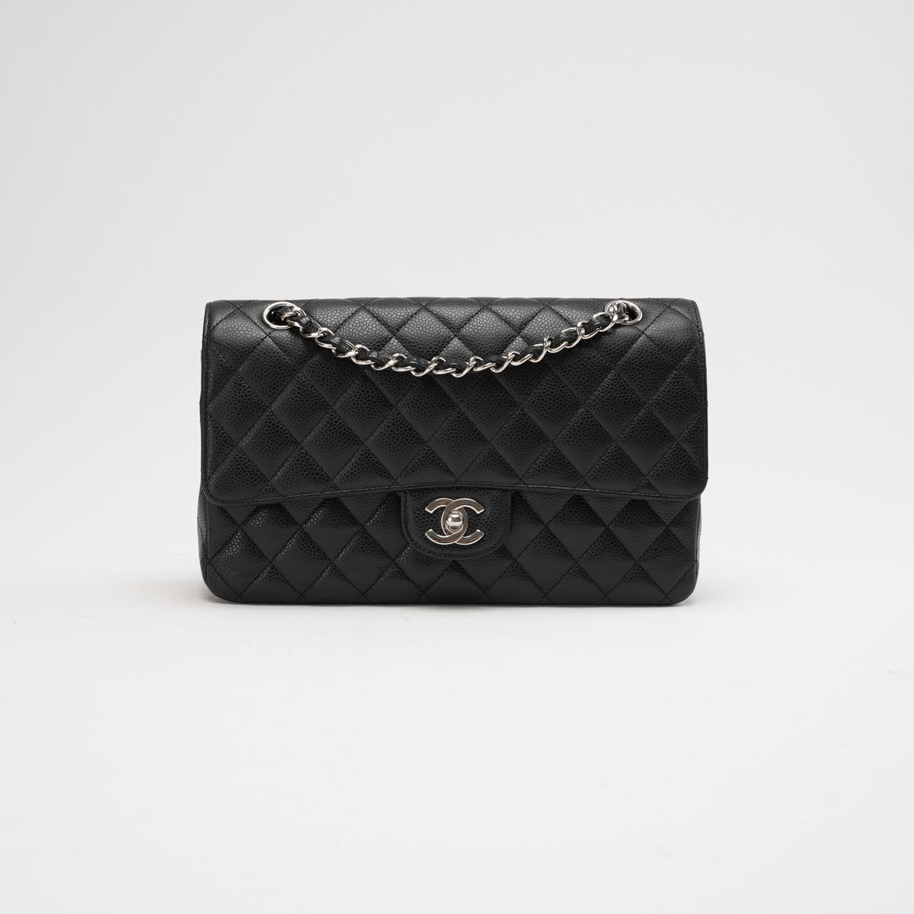 pre-owned coco-vault Chanel Classic Medium Double Flap Bag Black Caviar-leather 2010