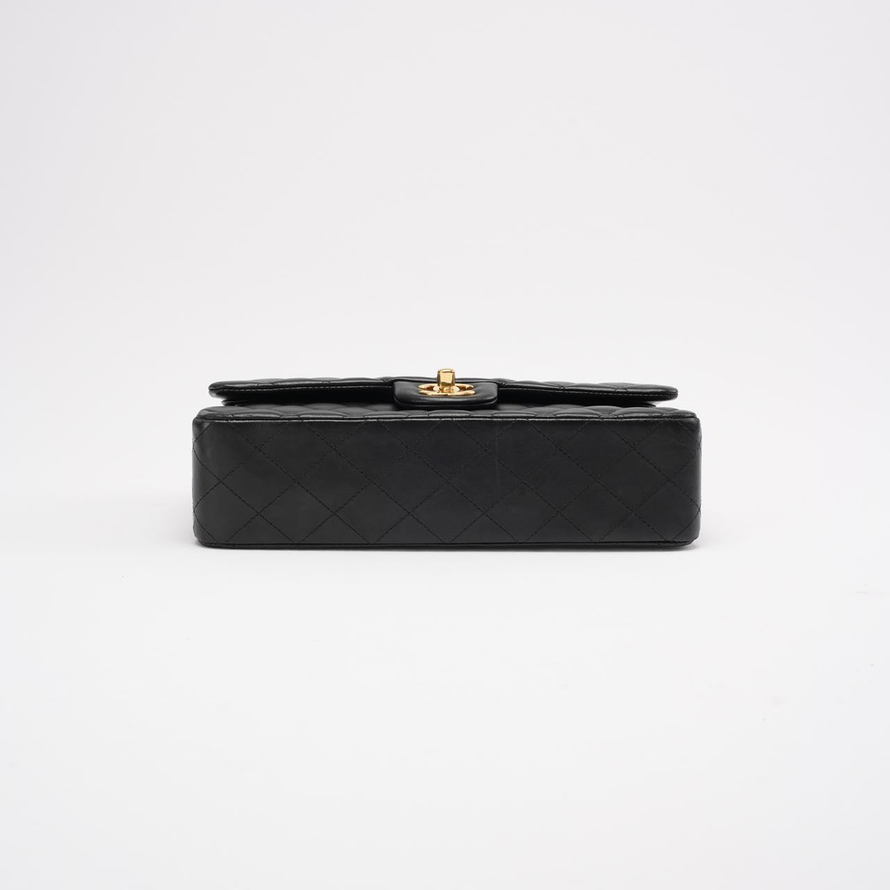 pre-owned coco-vault Chanel Black Medium Classic Double Flap Bag Quilted Leather 2014
