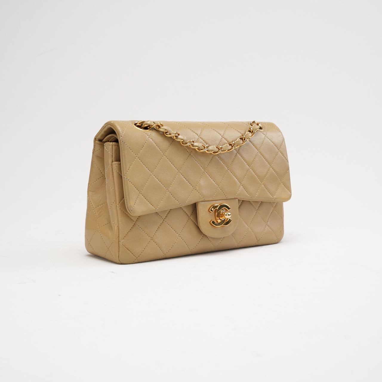 pre-owned coco-vault Chanel Vintage Beige Small Double Flap Bag 1991