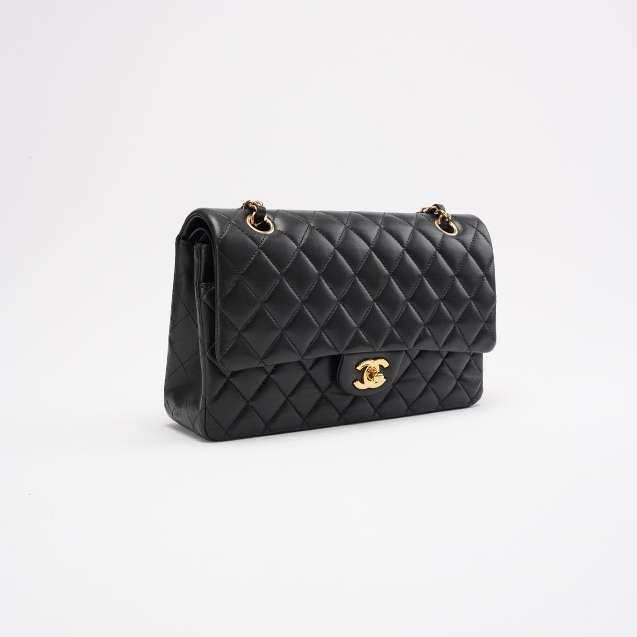 pre-owned coco-vault Chanel Black Medium Classic Double Flap Bag Quilted Leather 2014