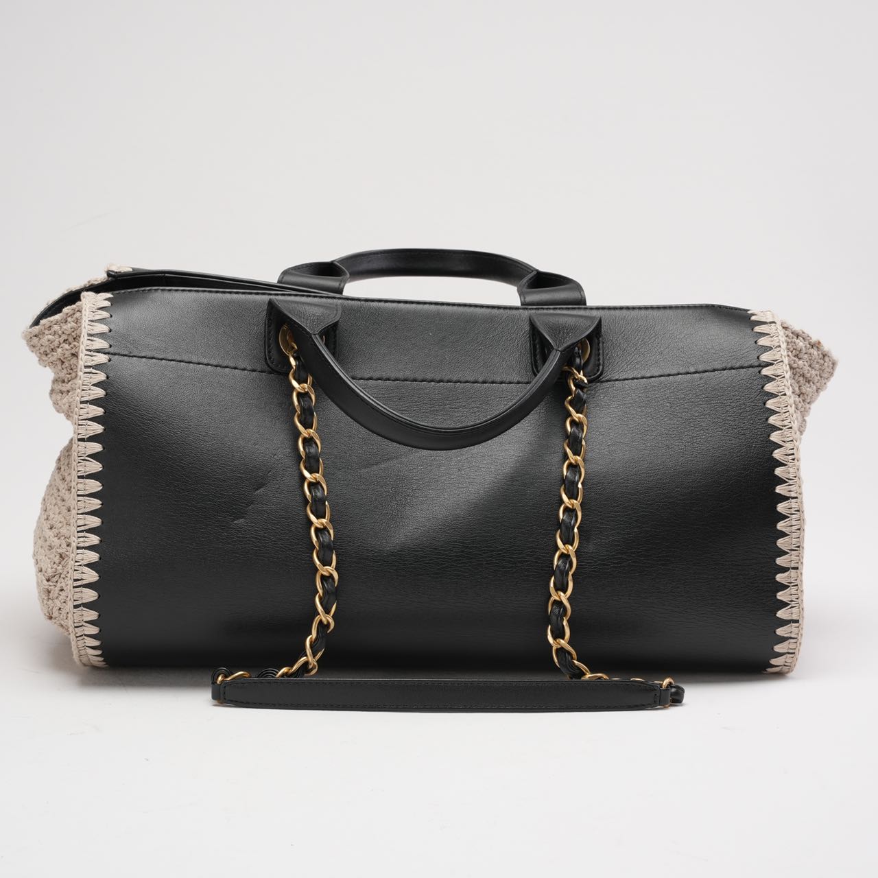 pre-owned coco-vault Chanel Deauville Shopping Tote Large Kalbsleather Black/Beige