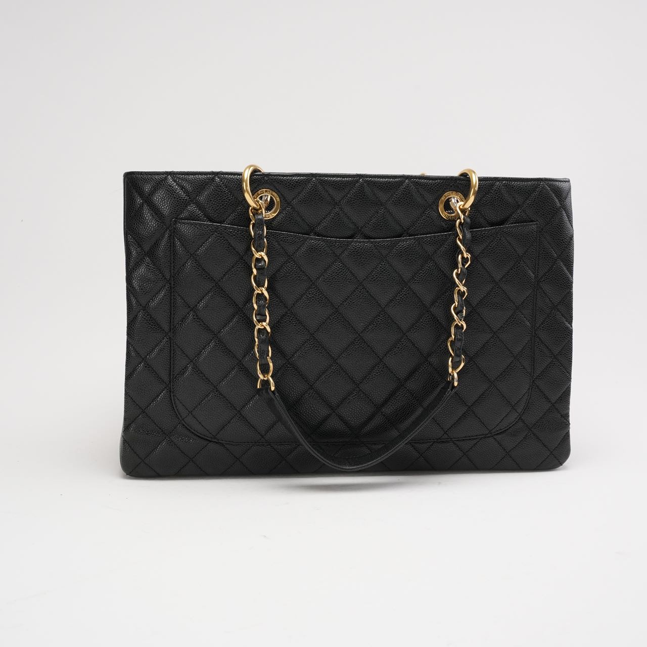 pre-owned coco-vault Chanel Grand Shopping Tote Black GST Caviar 2014