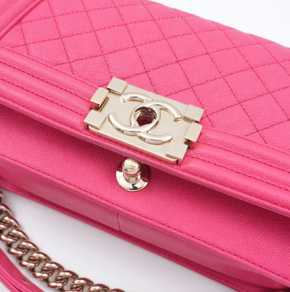 Pre-owned CHANEL Boy Chanel Medium 25 A67086 Caviarskin Leather Bag With Seal #53833A