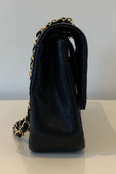 Pre-owned CHANEL Classic Double Flap Bag Medium, Black Caviar Leather with Gold Hardware