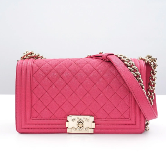Pre-owned CHANEL Boy Chanel Medium 25 A67086 Caviarskin Leather Bag With Seal #53833A