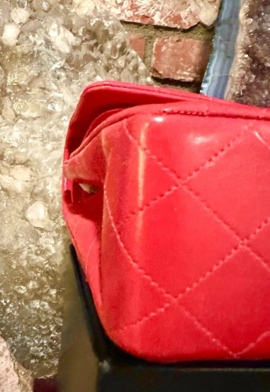 Pre-owned CHANEL Lambskin Red Shoulder Purse Gold Chain Double Flap Card Bag Box Lg/Med