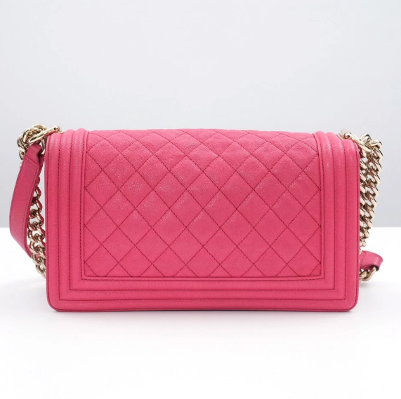 Pre-owned CHANEL Boy Chanel Medium 25 A67086 Caviarskin Leather Bag With Seal #53833A