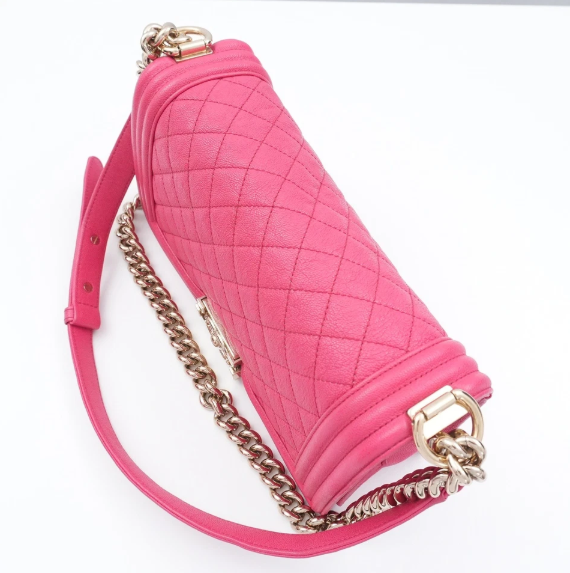 Pre-owned CHANEL Boy Chanel Medium 25 A67086 Caviarskin Leather Bag With Seal #53833A