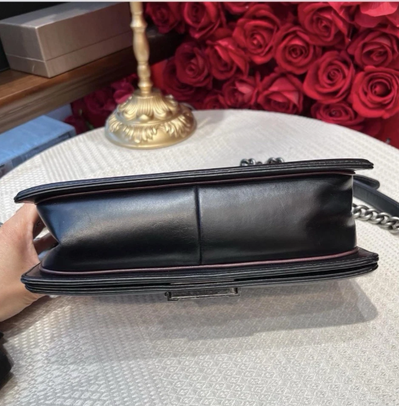 pre-owned Chanel Salzburg Boy Bag Old Medium Black Calfskin RHW Rare Limited Crossbody