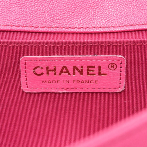 Pre-owned CHANEL Boy Chanel Medium 25 A67086 Caviarskin Leather Bag With Seal #53833A