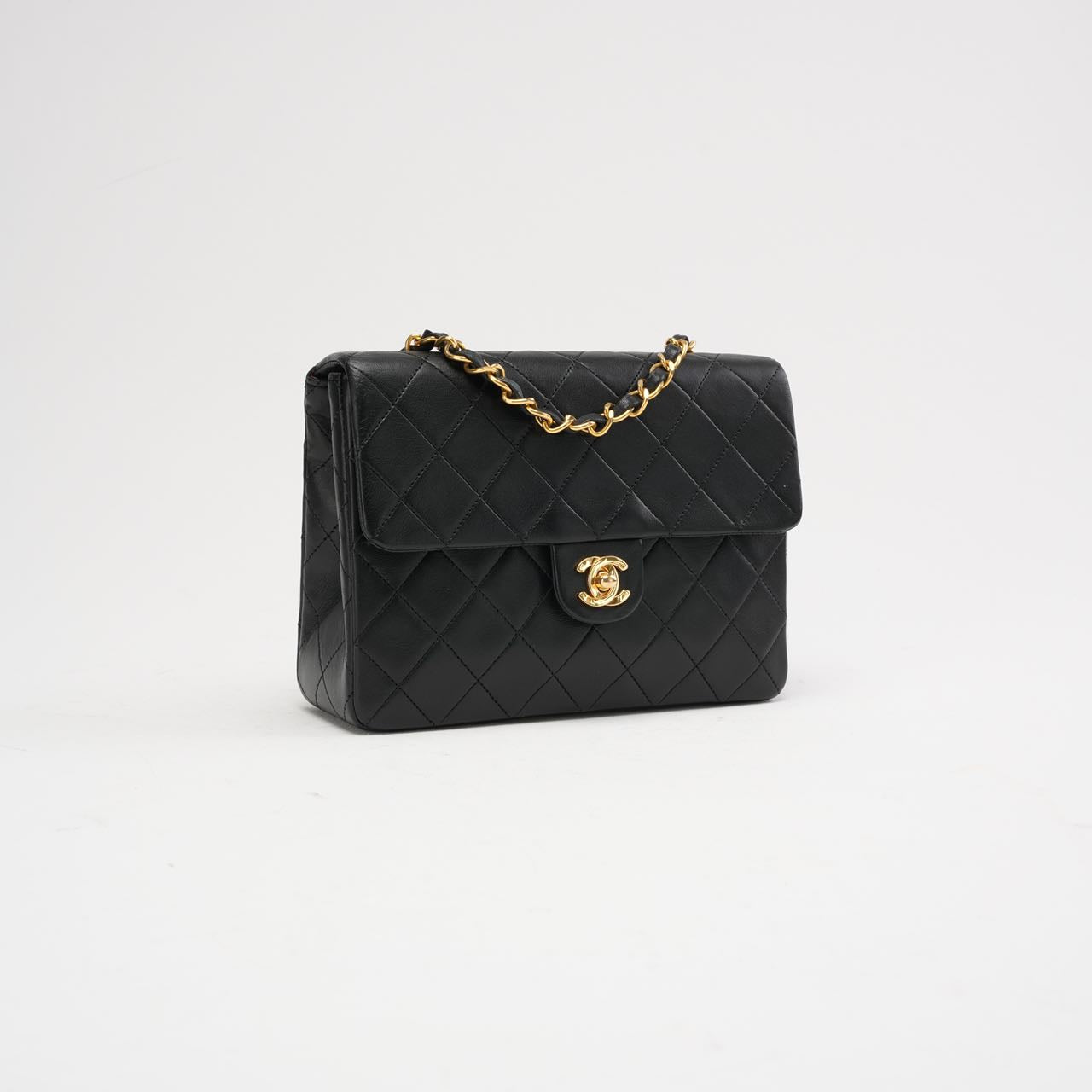 pre-owned coco-vault Chanel Vintage Black Mini Square Classic Flap Bag 1991