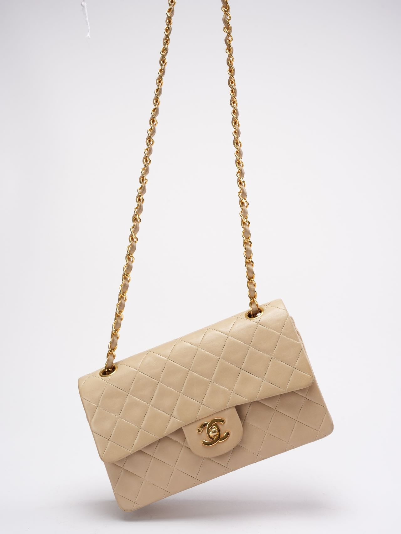 pre-owned coco-vault Chanel Vintage Beige Small Classic Double Flap Bag 1994