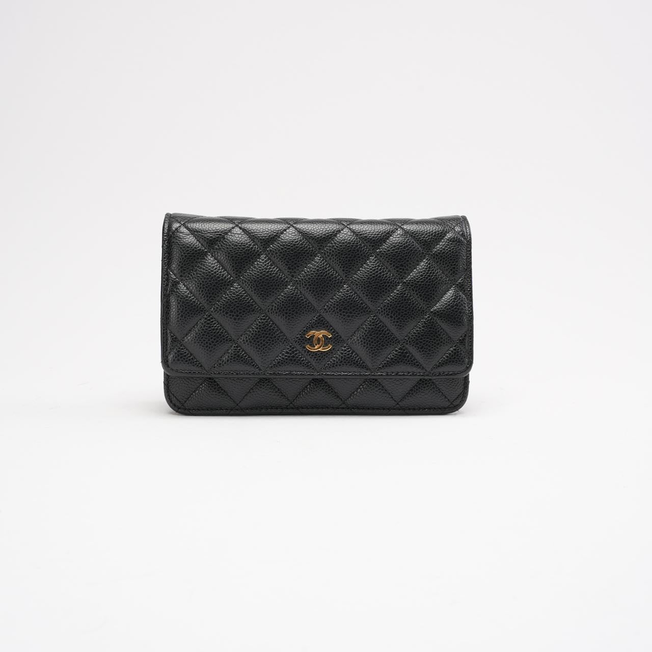 pre-owned coco-vault Chanel Black Classic Wallet on Chain (WOC) Caviar 2018