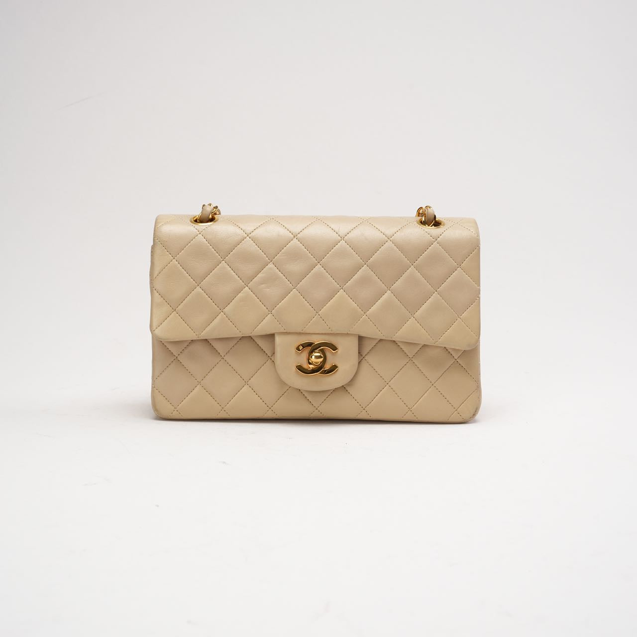 pre-owned coco-vault Chanel Vintage Beige Small Classic Double Flap Bag 1994