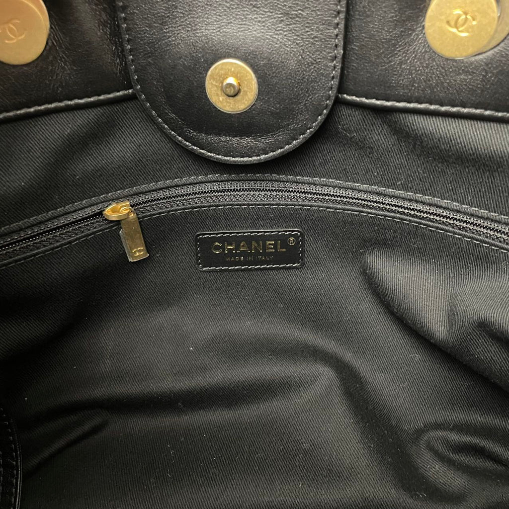 pre-owned coco-vault Chanel Deauville Shopping Tote Large Kalbsleather Black/Beige